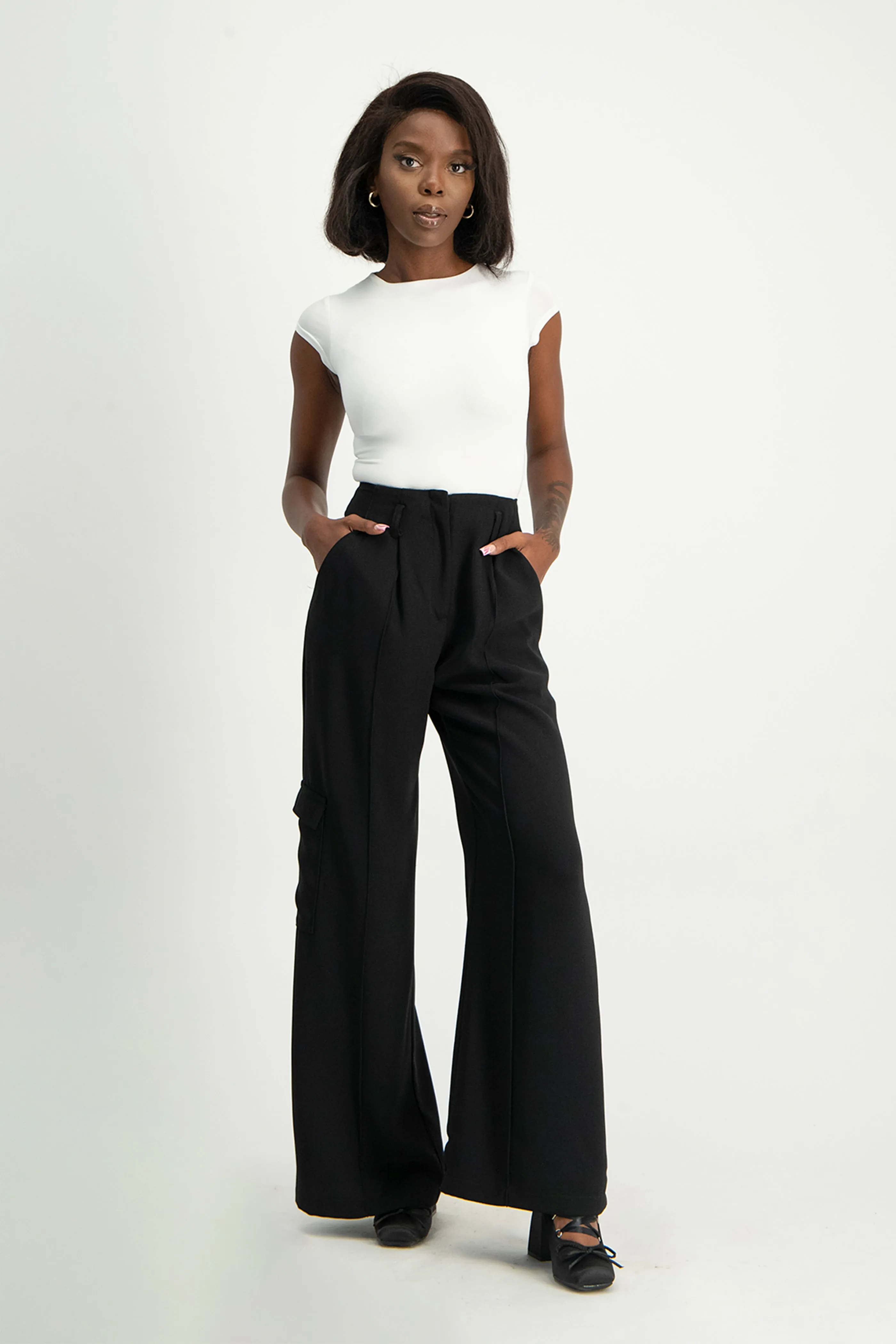 Taytum Wide Leg Cargo Suit Pant - Black