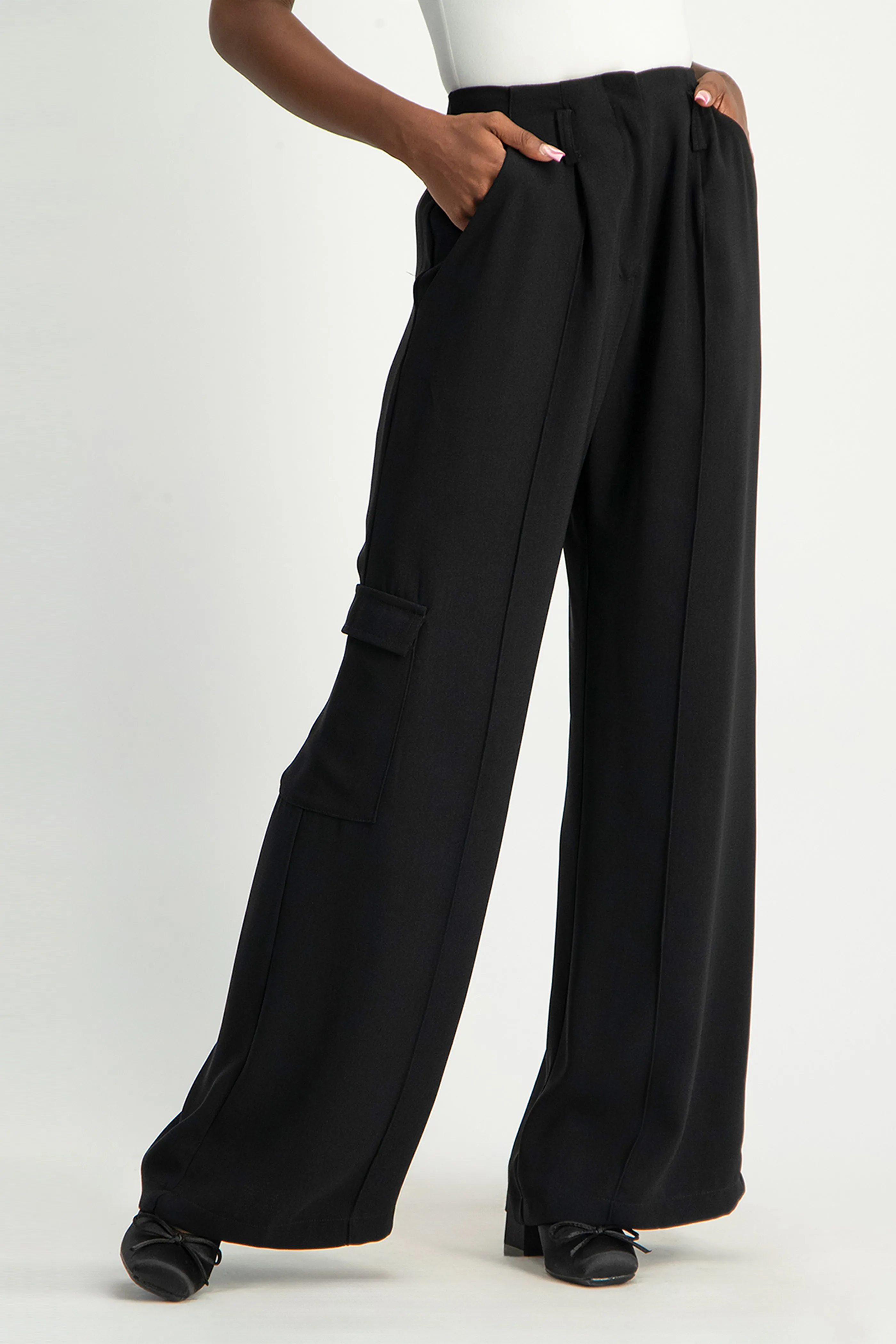 Taytum Wide Leg Cargo Suit Pant - Black
