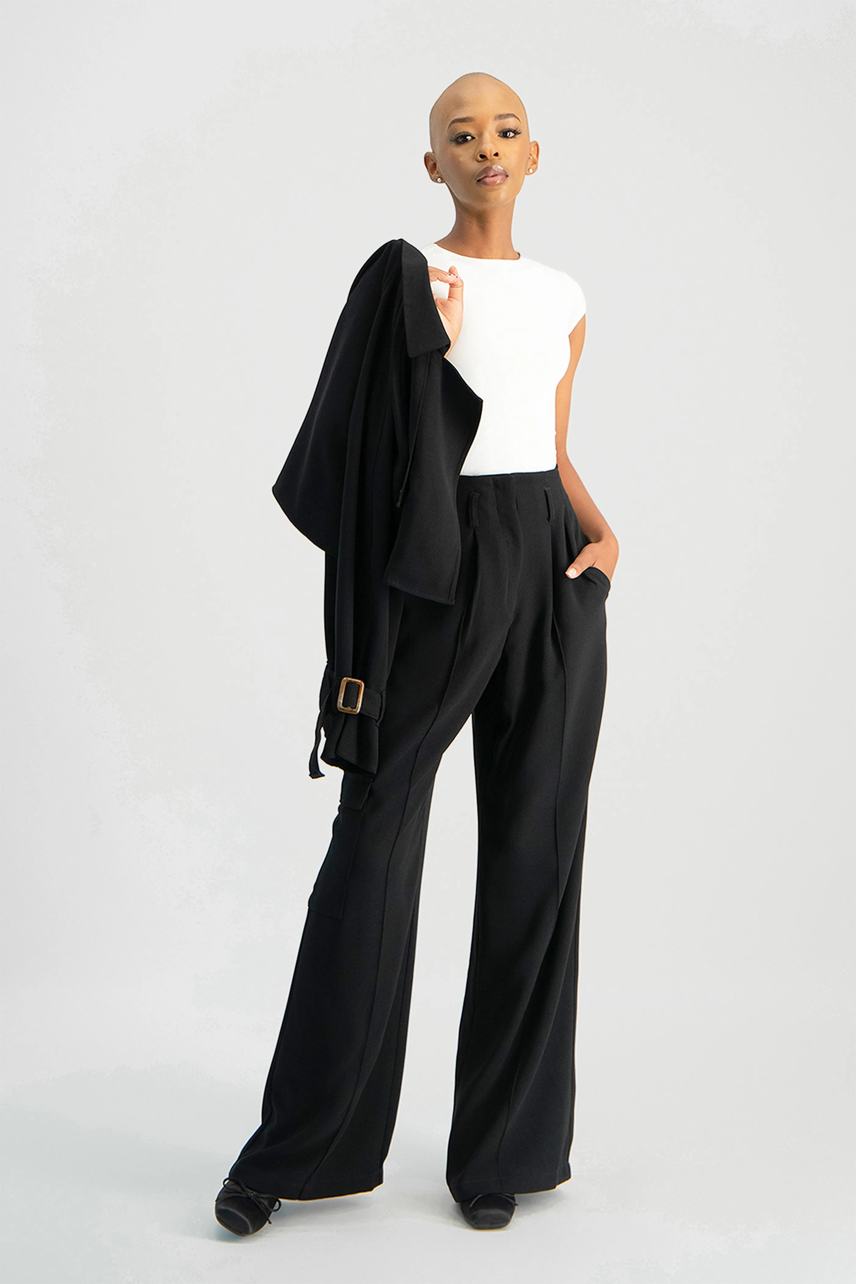 Taytum Wide Leg Cargo Suit Pant - Black
