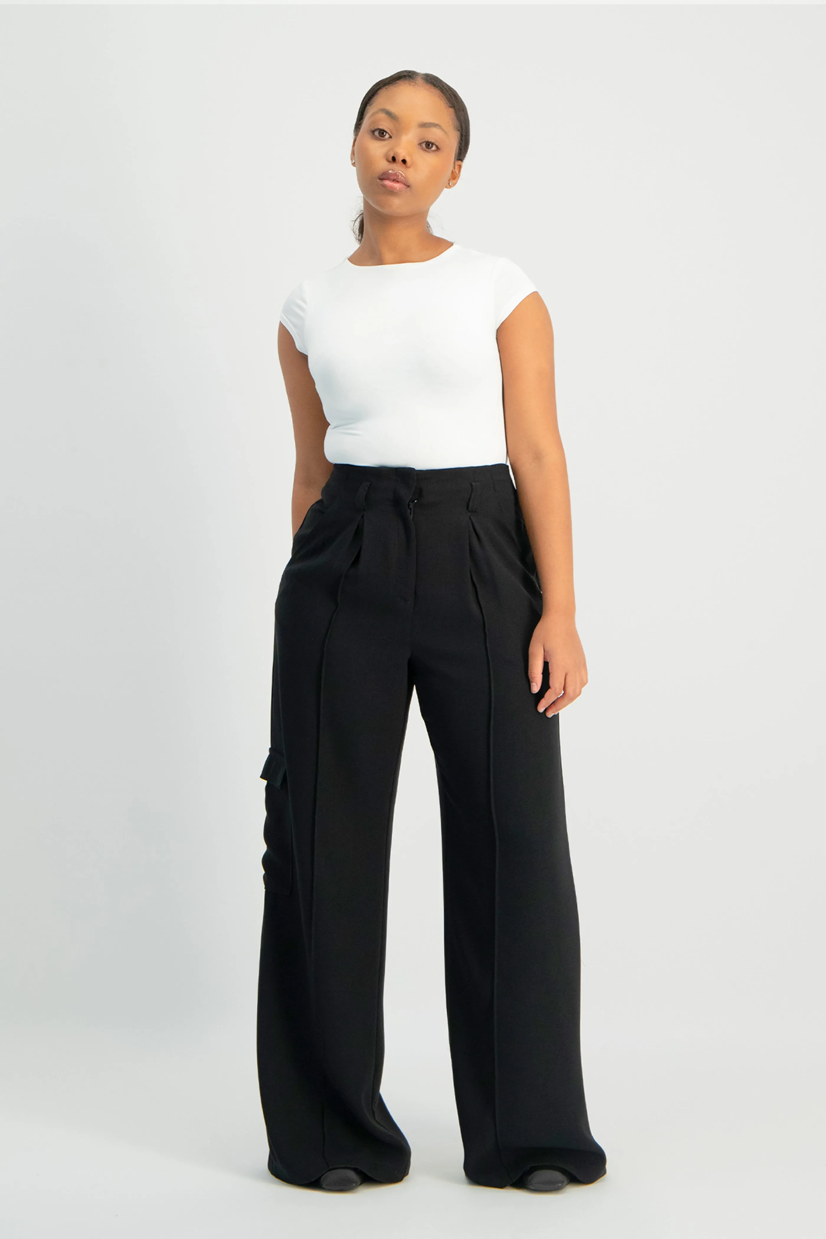 Taytum Wide Leg Cargo Suit Pant - Black