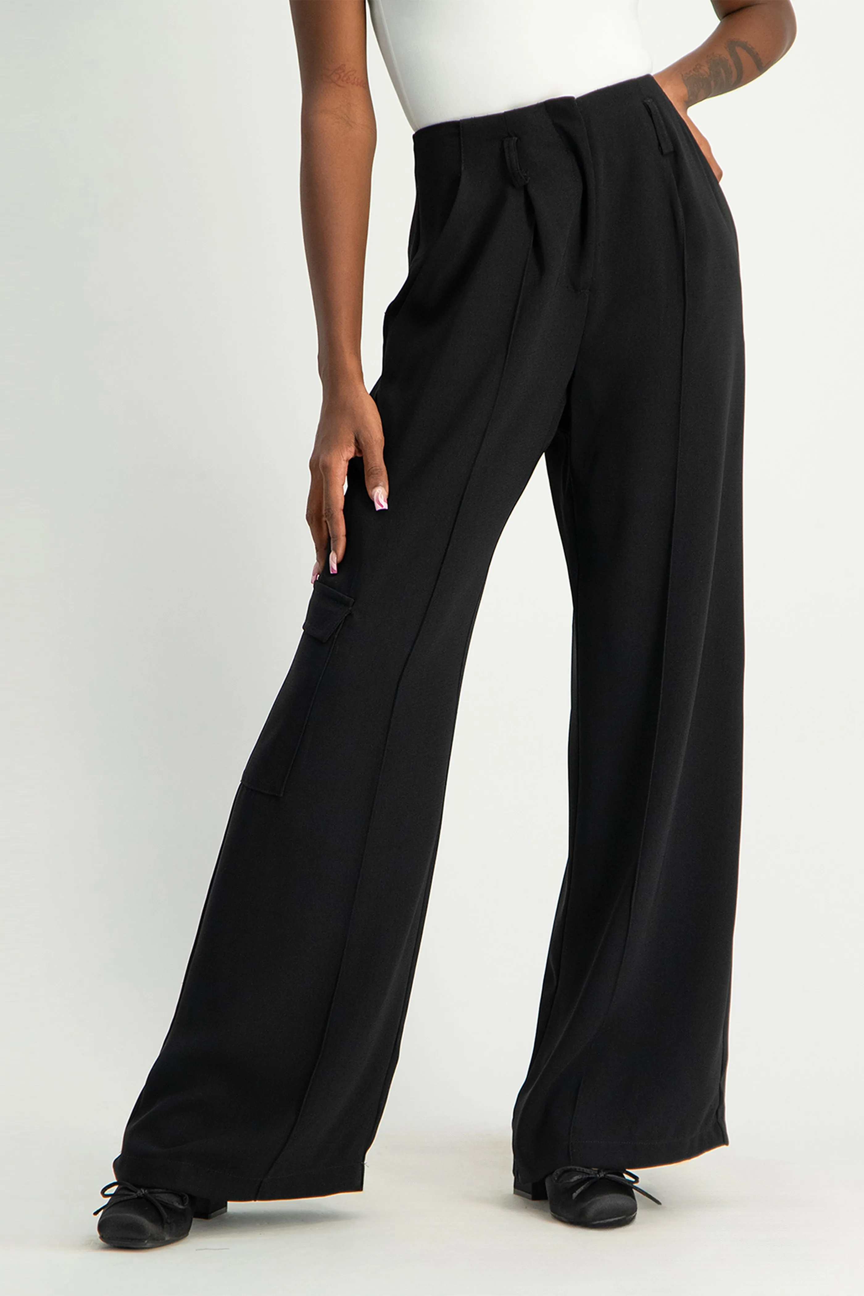 Taytum Wide Leg Cargo Suit Pant - Black