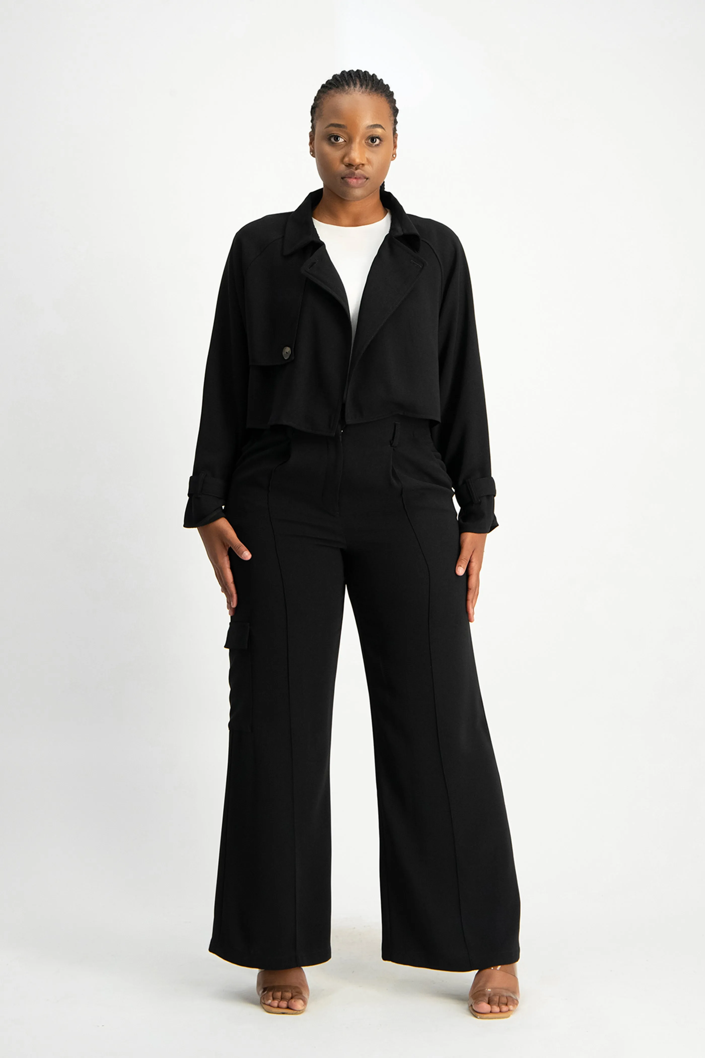 Taytum Wide Leg Cargo Suit Pant - Black