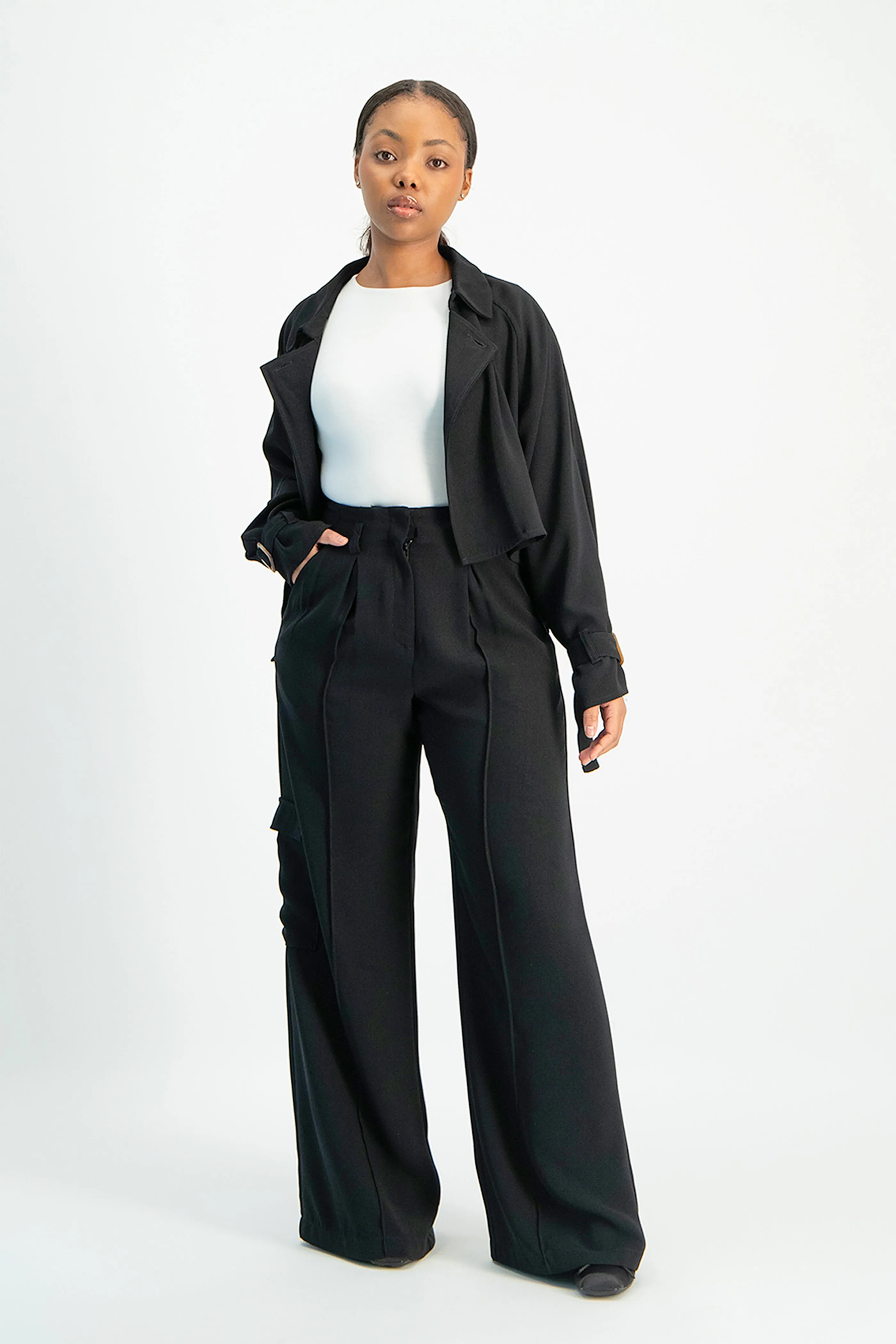 Taytum Wide Leg Cargo Suit Pant - Black