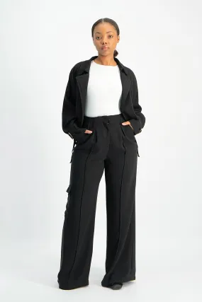 Taytum Wide Leg Cargo Suit Pant - Black