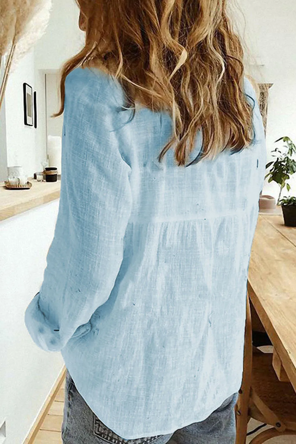 Textured Solid Color Basic Shirt for Women