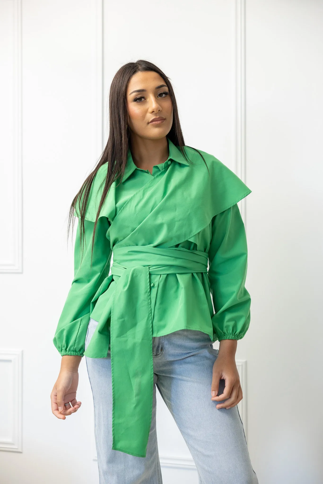 The Crescent Sakura Wrap Detailed Shirt
