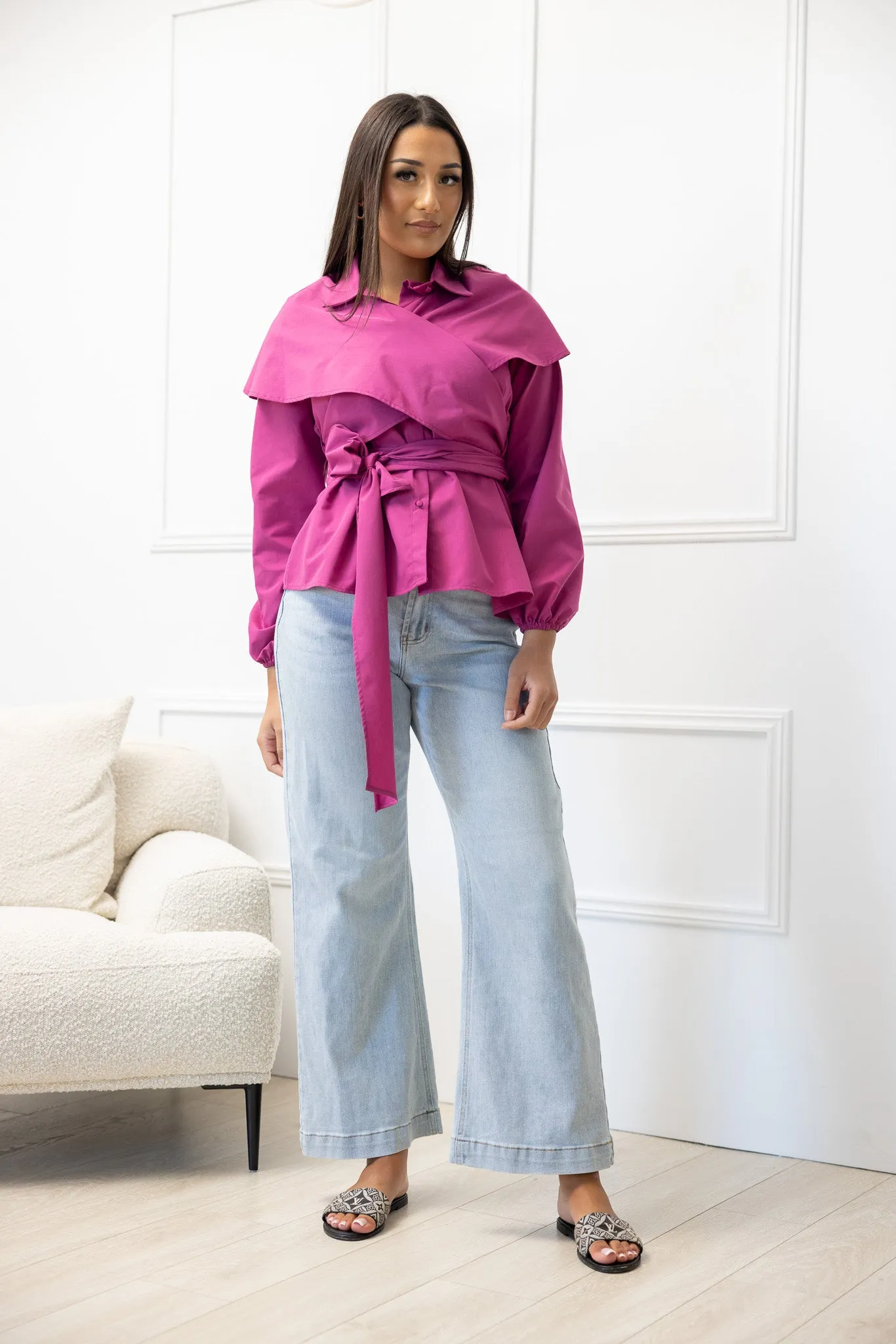 The Crescent Sakura Wrap Detailed Shirt