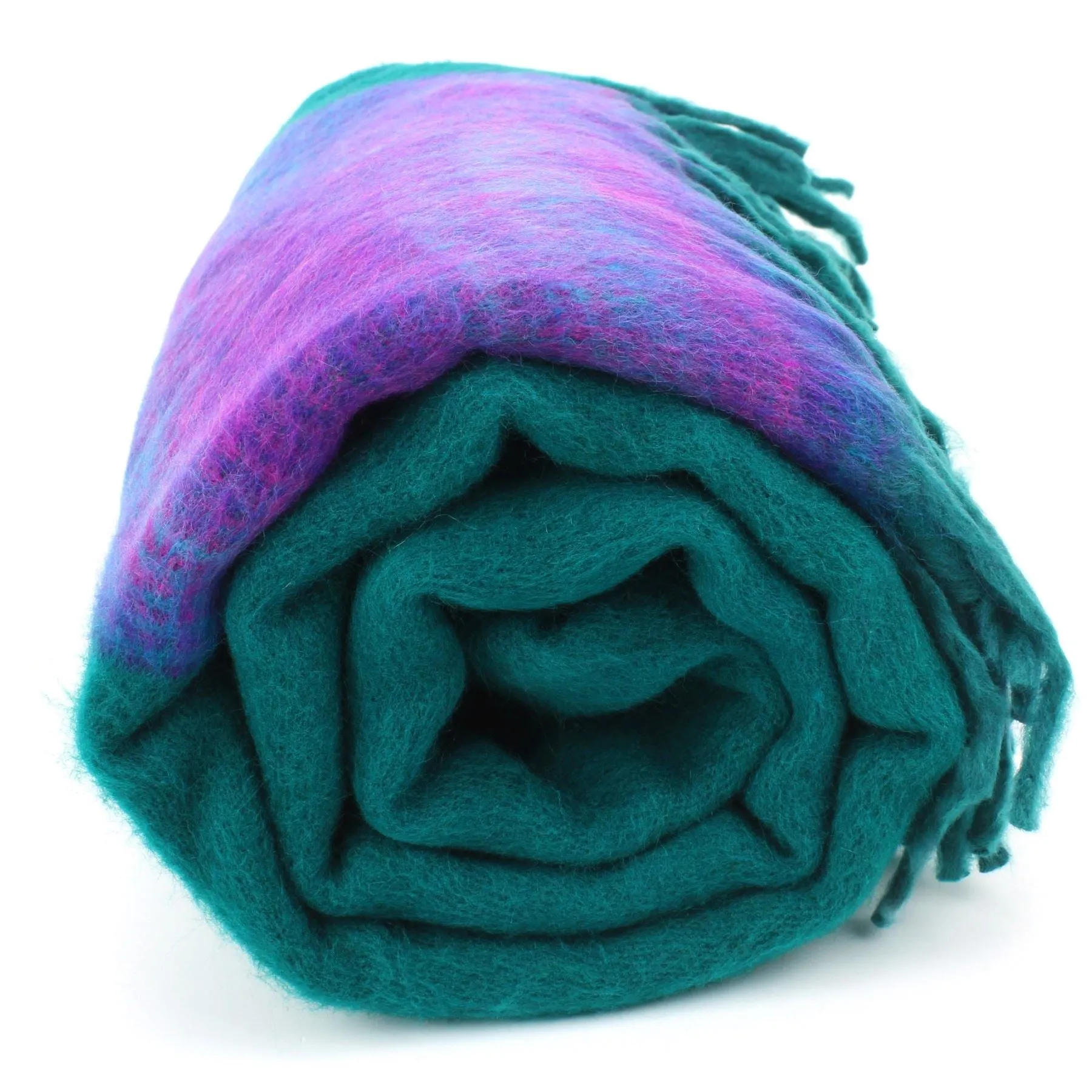Tibetan Wool Blend Shawl Blanket - Teal with Purple Reverse