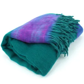 Tibetan Wool Blend Shawl Blanket - Teal with Purple Reverse