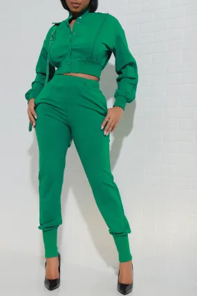 Top Priority Zippered Cropped Jogger Set - Green
