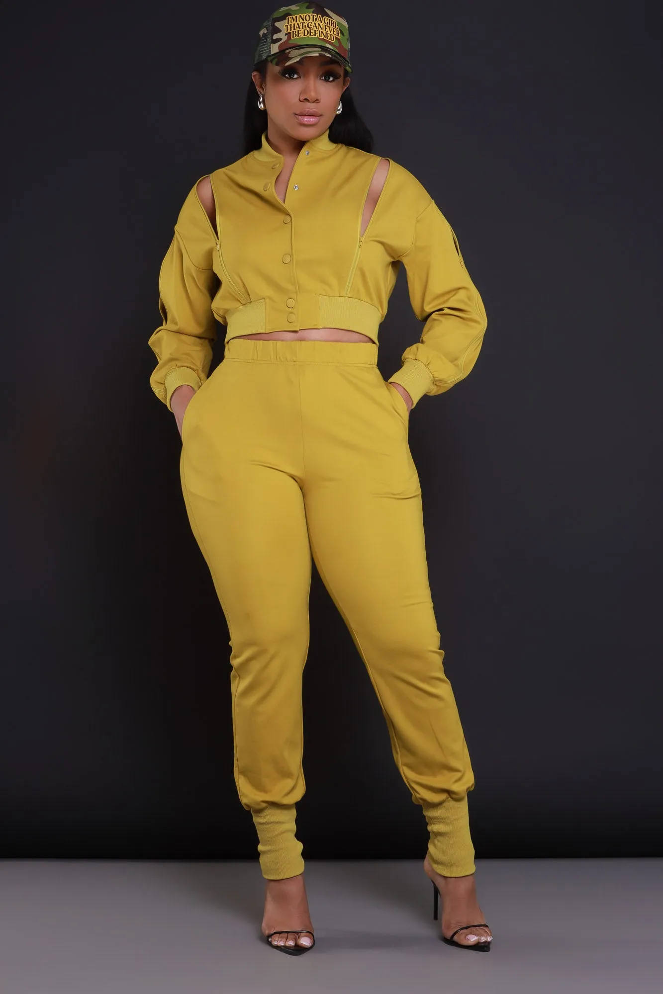 Top Priority Zippered Cropped Jogger Set - Kiwi Lime