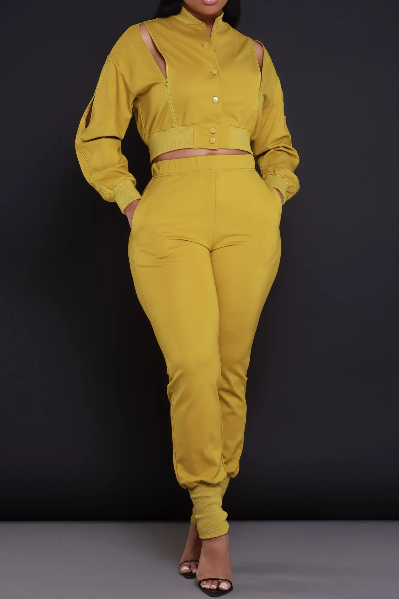 Top Priority Zippered Cropped Jogger Set - Kiwi Lime