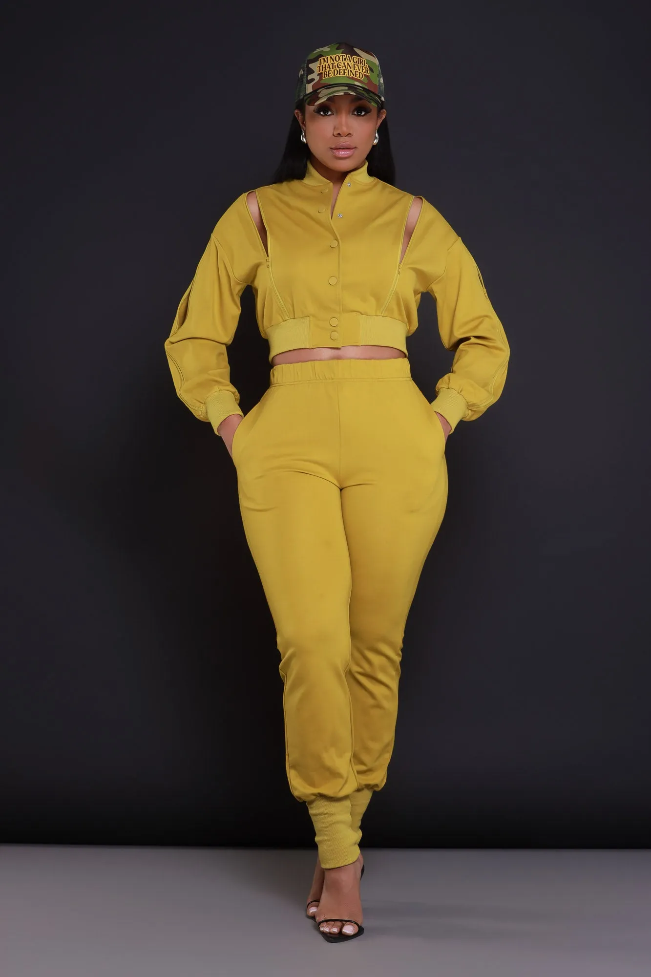 Top Priority Zippered Cropped Jogger Set - Kiwi Lime