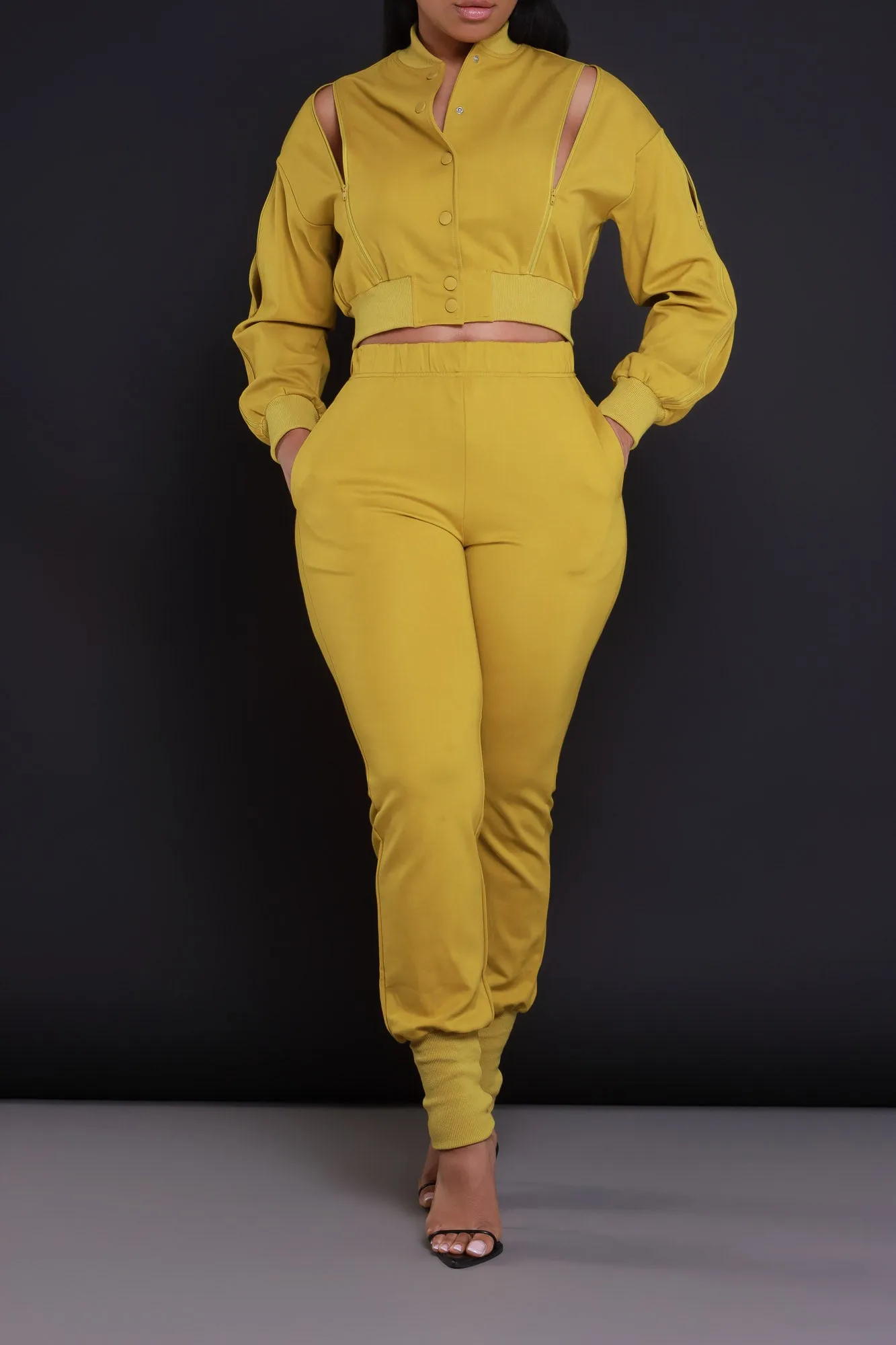 Top Priority Zippered Cropped Jogger Set - Kiwi Lime