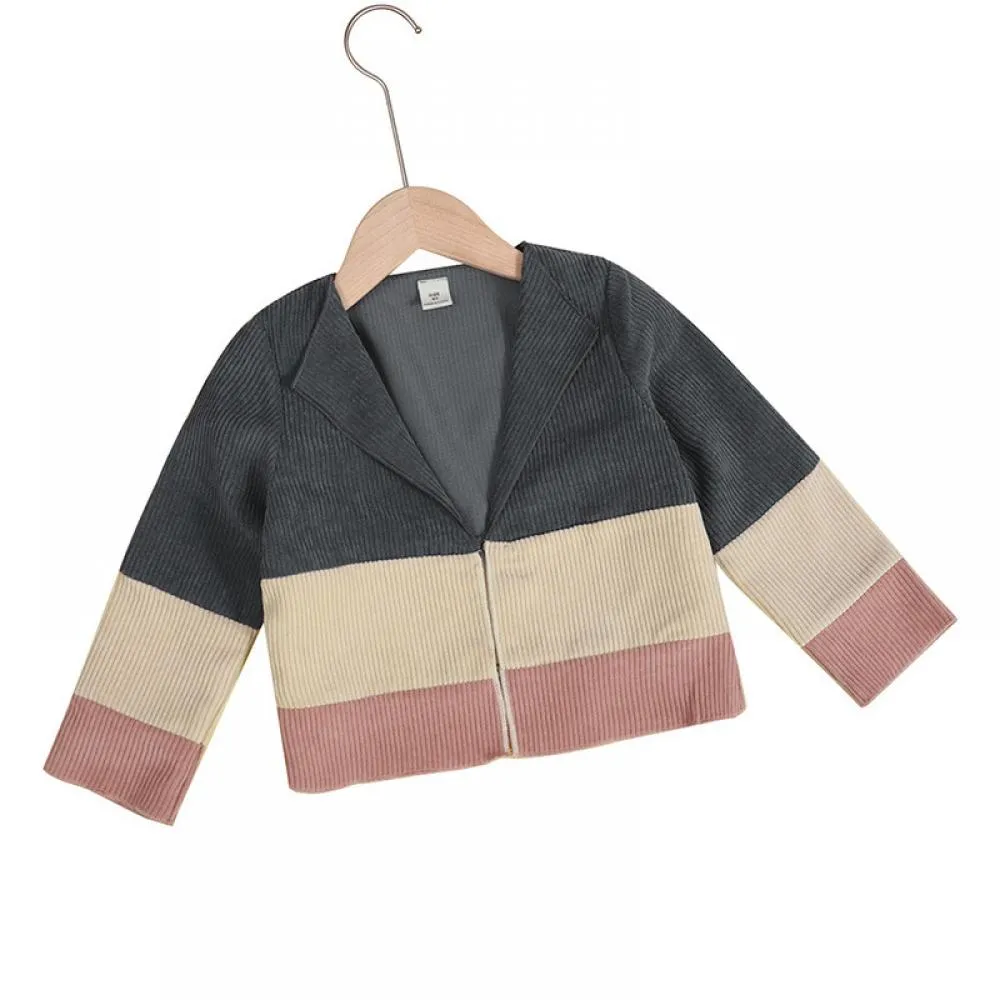 Tricolor Color-block Long Sleeve Lapel Jacket Wholesale Kids Clothes