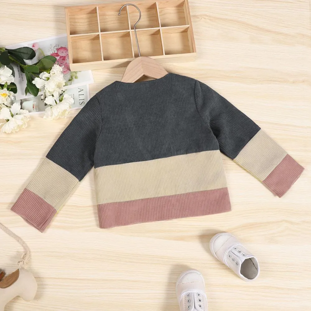 Tricolor Color-block Long Sleeve Lapel Jacket Wholesale Kids Clothes