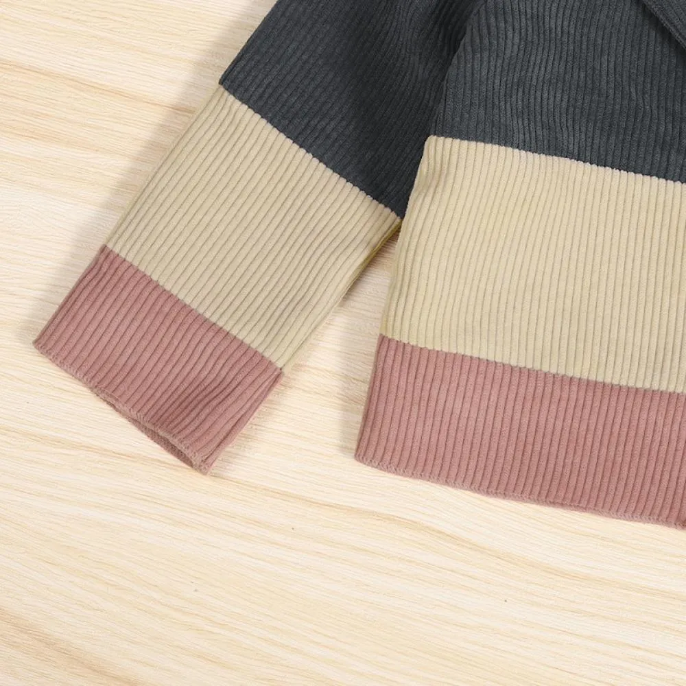 Tricolor Color-block Long Sleeve Lapel Jacket Wholesale Kids Clothes