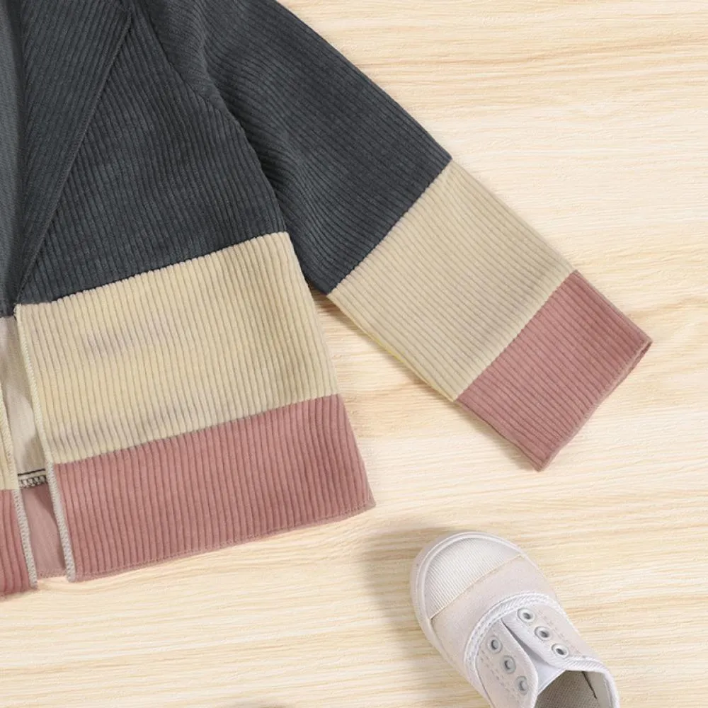 Tricolor Color-block Long Sleeve Lapel Jacket Wholesale Kids Clothes