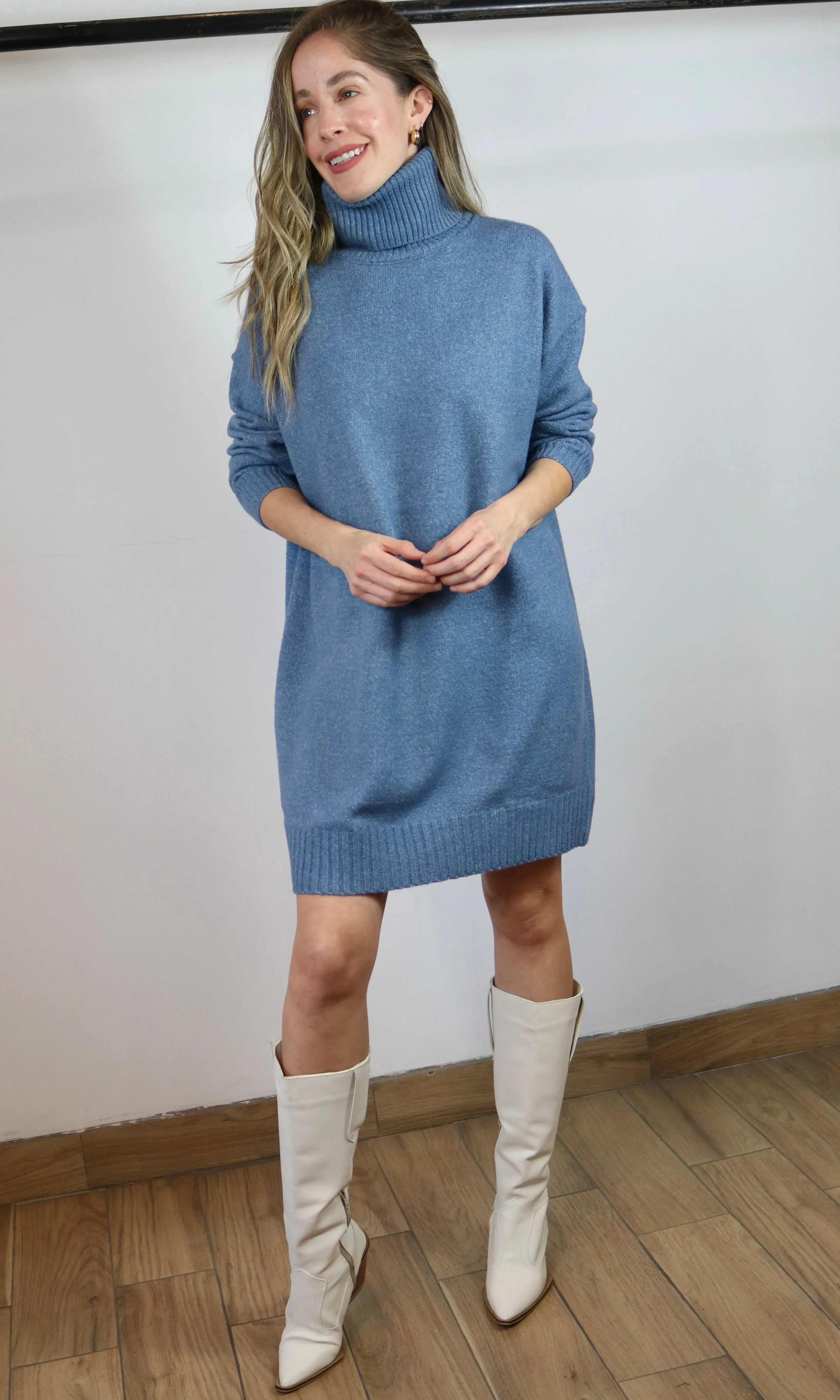 Turtleneck Loose Fit Knit Sweater Dress