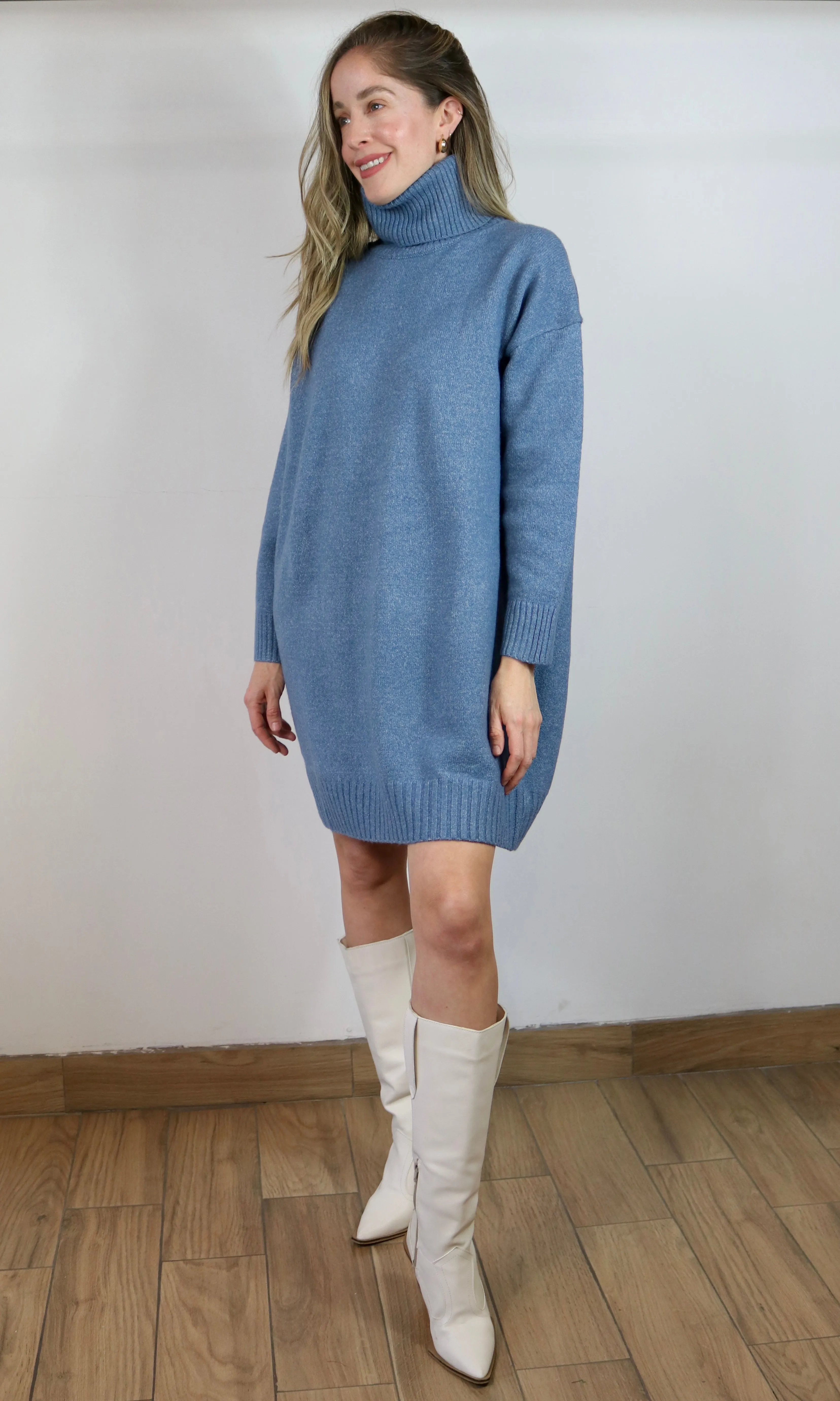 Turtleneck Loose Fit Knit Sweater Dress