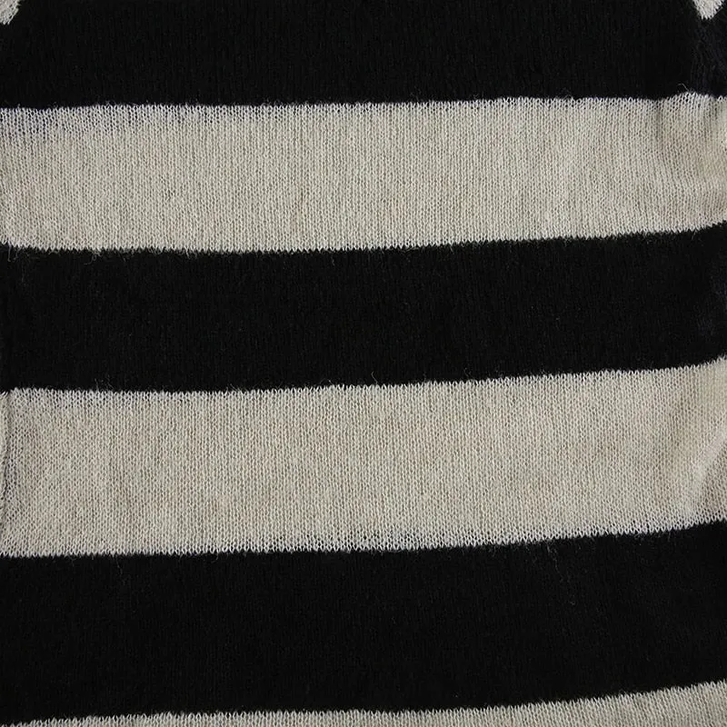 V Neck Stripe Long Sleeve Knitted Sweater Tops Casual Basic Vintage Autumn Pullover Top