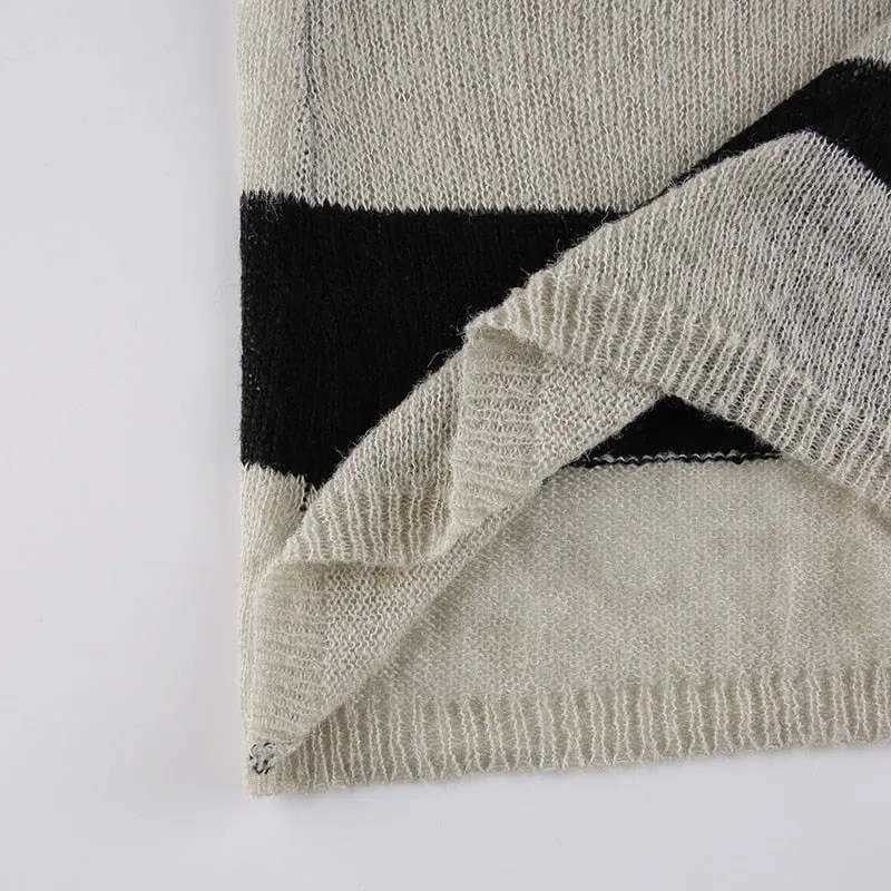 V Neck Stripe Long Sleeve Knitted Sweater Tops Casual Basic Vintage Autumn Pullover Top