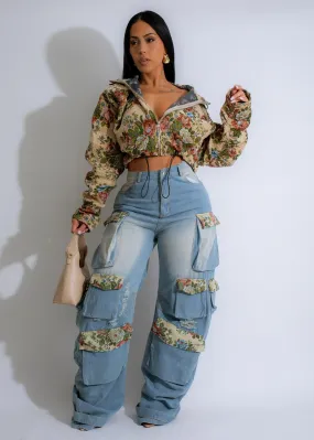 Vintage Bloom Ensemble Cargo Pant Set Denim