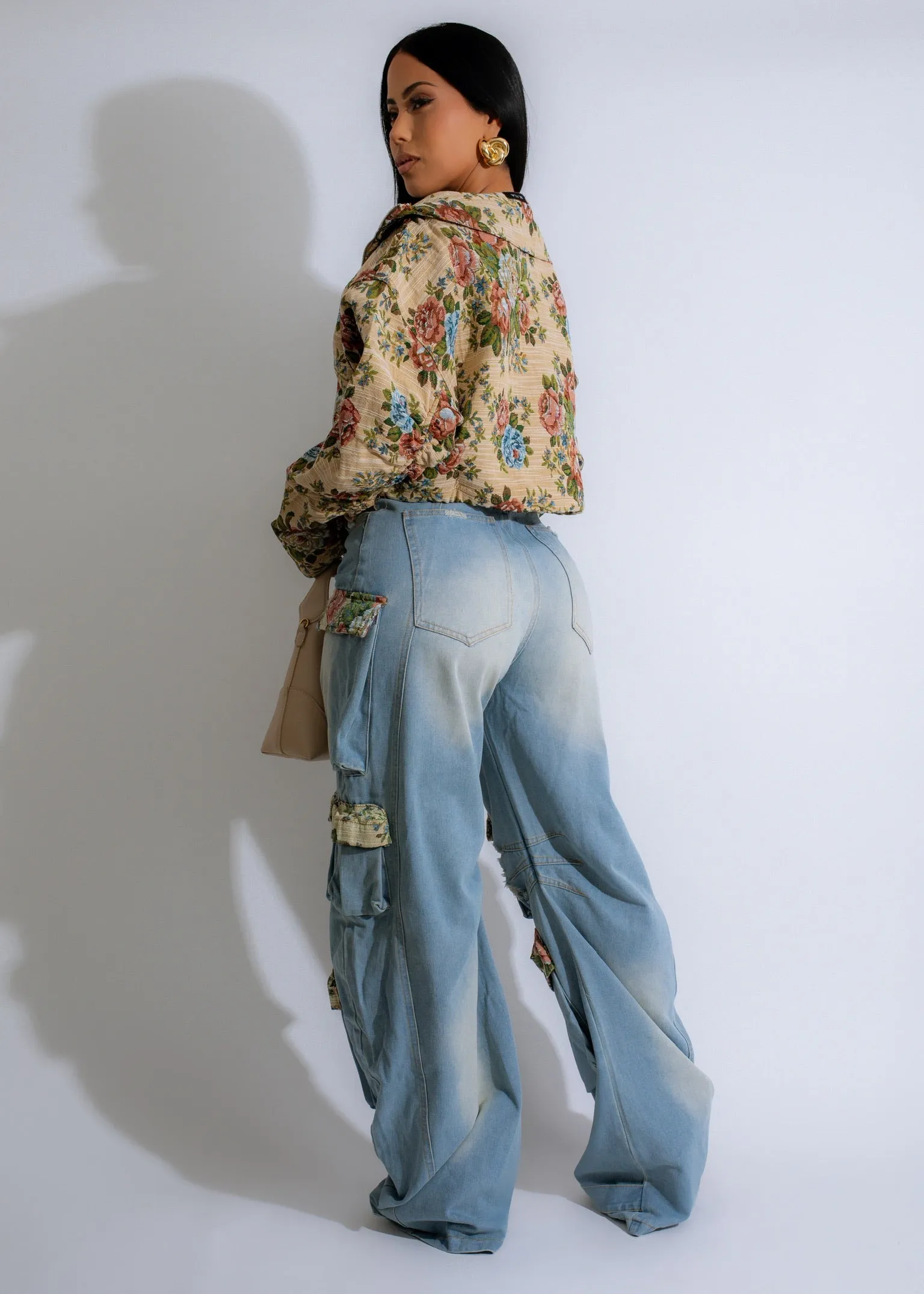 Vintage Bloom Ensemble Cargo Pant Set Denim