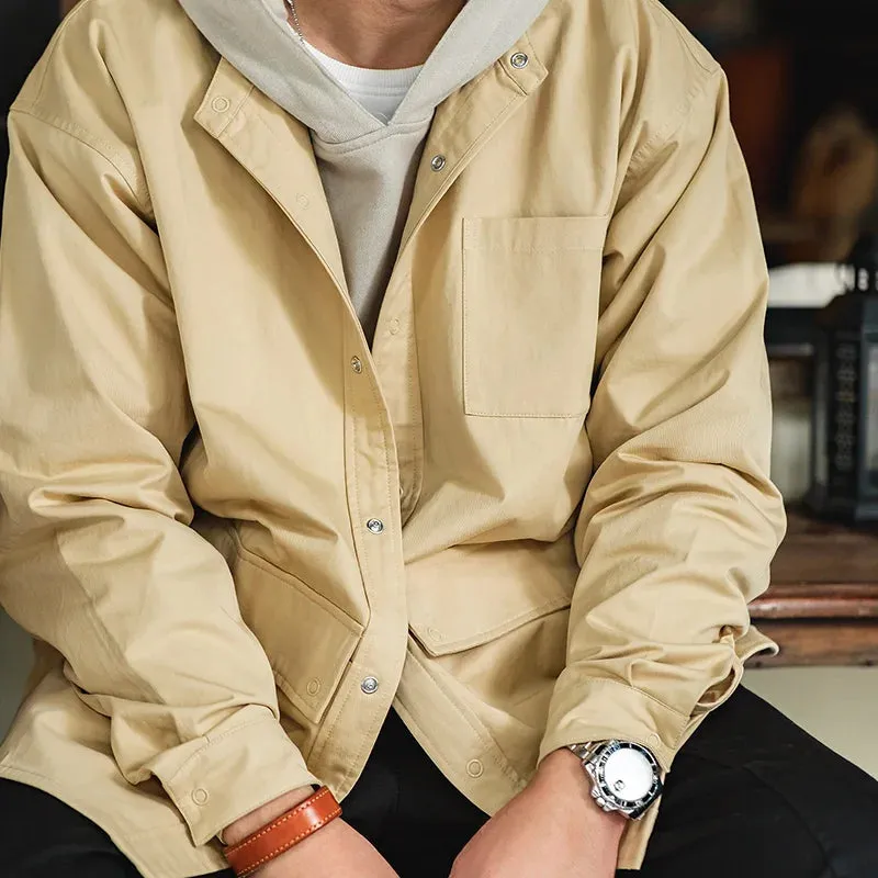 Vintage Cotton Shirt Jackets for Men - Casual Long Sleeve Pocket Shirts Outwear