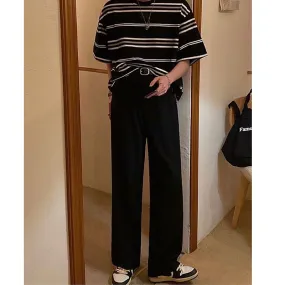 Vintage Solid Color Summer Straight Cylinder Men&#39;s Wide Leg Pants Pocket Fashion All-match Street Casual Loose Male Trousers