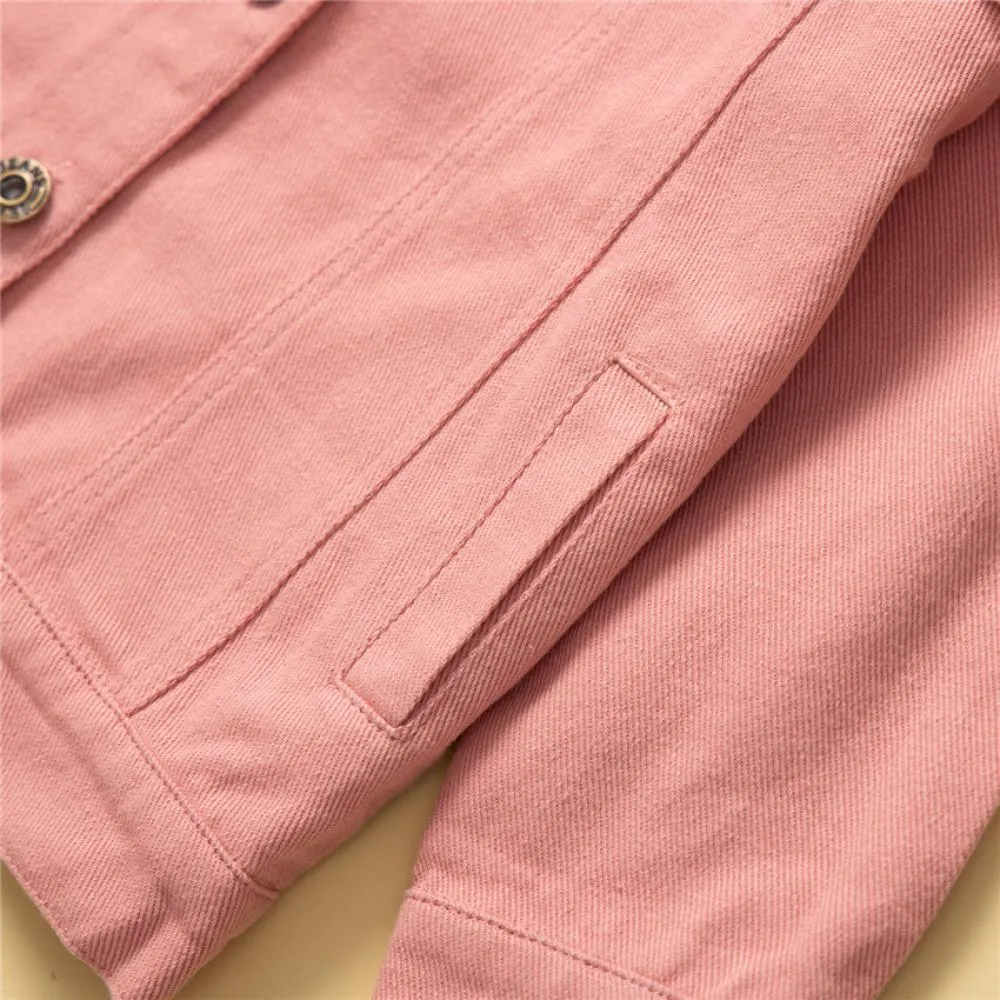 Western Style Toddler Girls Pink Denim Jacket Wholesale Girls Clothes