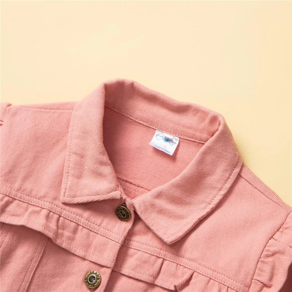 Western Style Toddler Girls Pink Denim Jacket Wholesale Girls Clothes