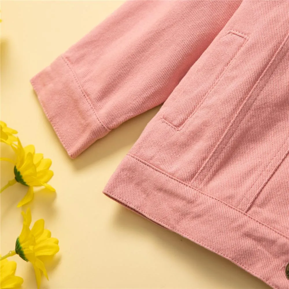 Western Style Toddler Girls Pink Denim Jacket Wholesale Girls Clothes
