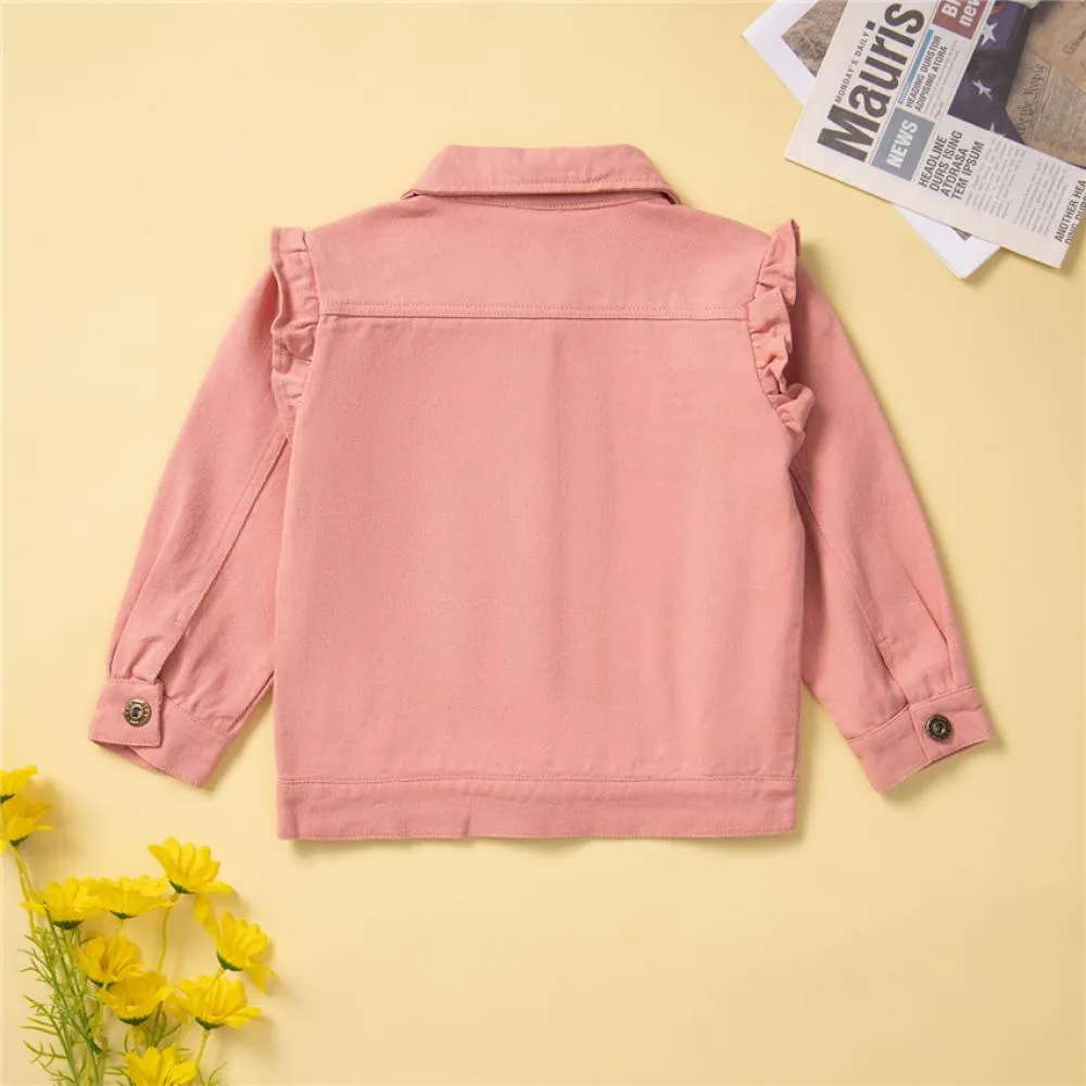 Western Style Toddler Girls Pink Denim Jacket Wholesale Girls Clothes