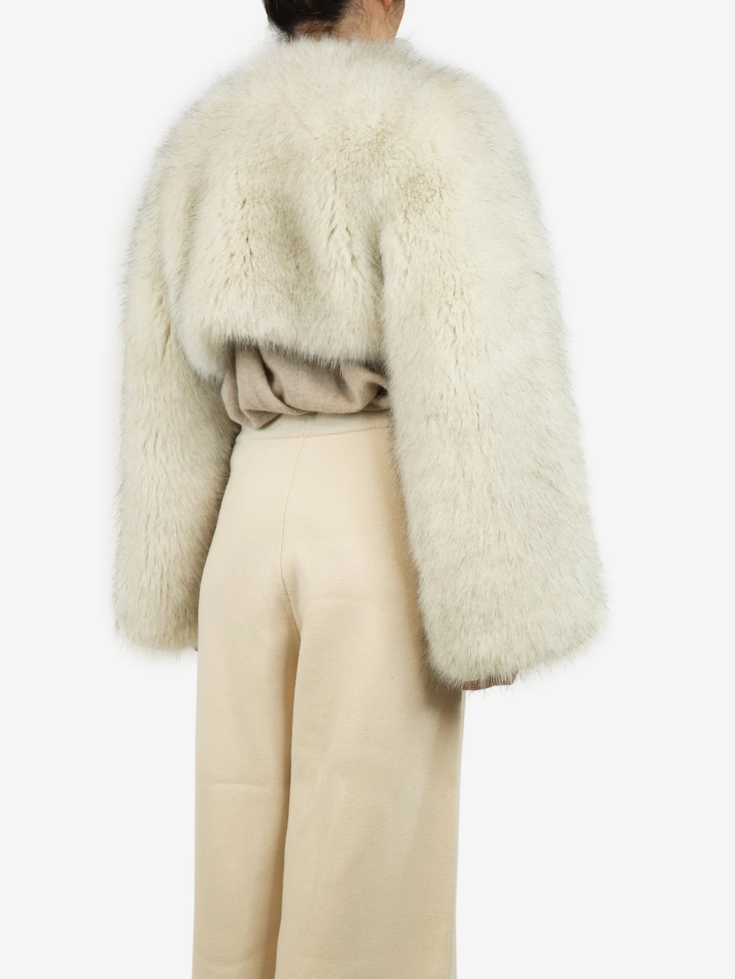 White cropped faux fur coat - size UK 8