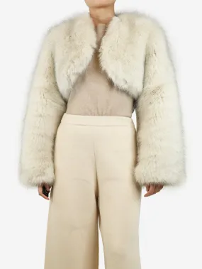 White cropped faux fur coat - size UK 8
