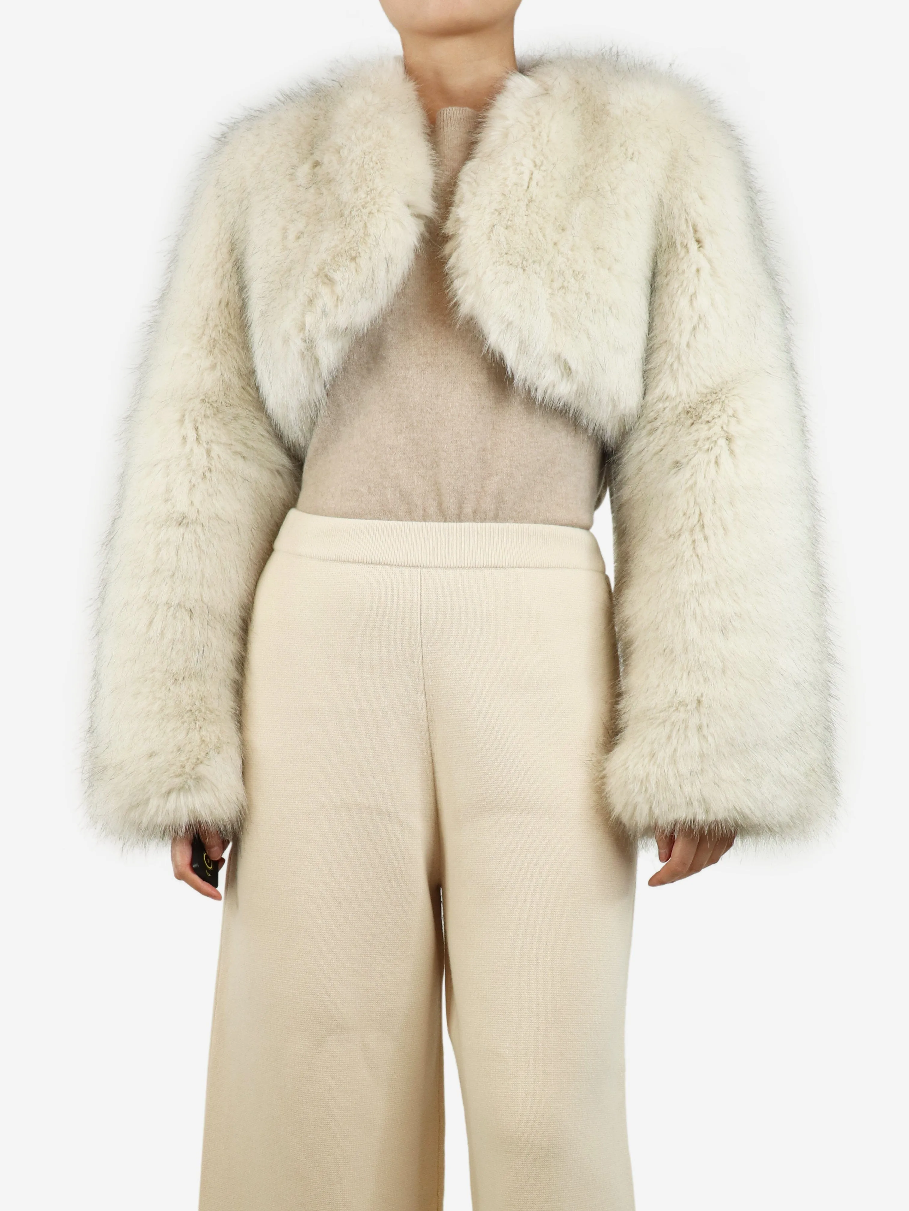 White cropped faux fur coat - size UK 8