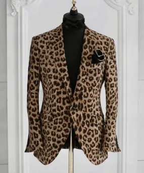 Wiaofellas  -  Fashion Business Leopard Pattern Notch Lapel Pockets One Button Blazer Men Blazer Slim Fit Casual Daily High Quality Suit Jacket