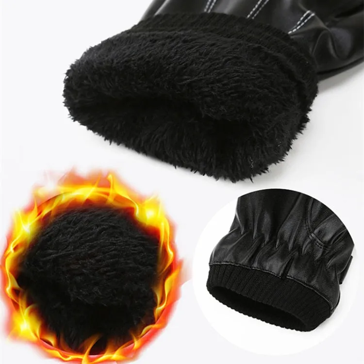 Winter Men PU Leather Touch Screen Plush Lining Warm Cycling Gloves, Size: Free Size(Black)