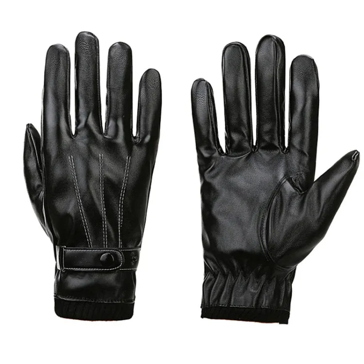 Winter Men PU Leather Touch Screen Plush Lining Warm Cycling Gloves, Size: Free Size(Black)