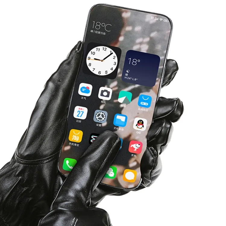 Winter Men PU Leather Touch Screen Plush Lining Warm Cycling Gloves, Size: Free Size(Black)