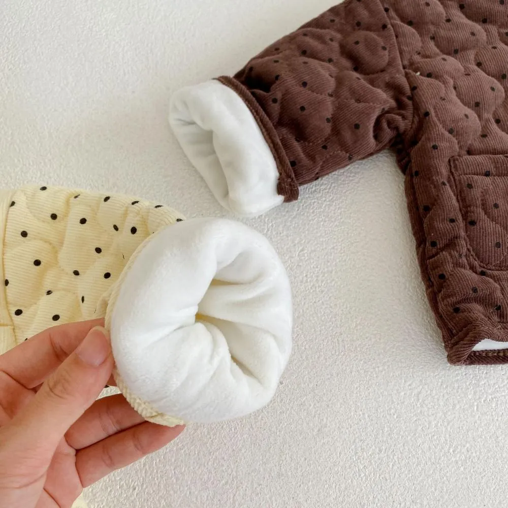 Winter Unisex Baby Dot Corduroy Cardigan Hooded Jacket Wholesale Baby Clothes