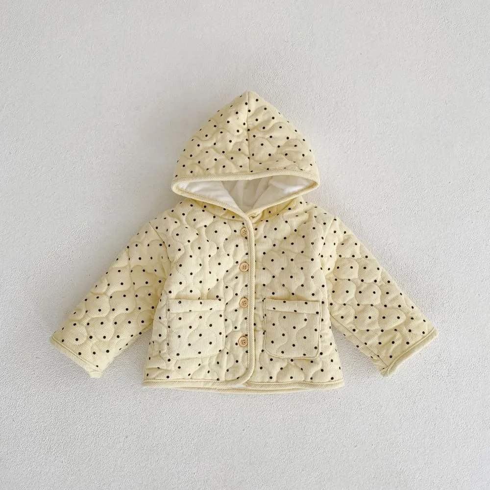 Winter Unisex Baby Dot Corduroy Cardigan Hooded Jacket Wholesale Baby Clothes