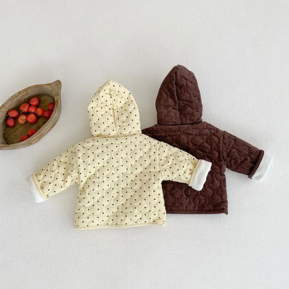 Winter Unisex Baby Dot Corduroy Cardigan Hooded Jacket Wholesale Baby Clothes