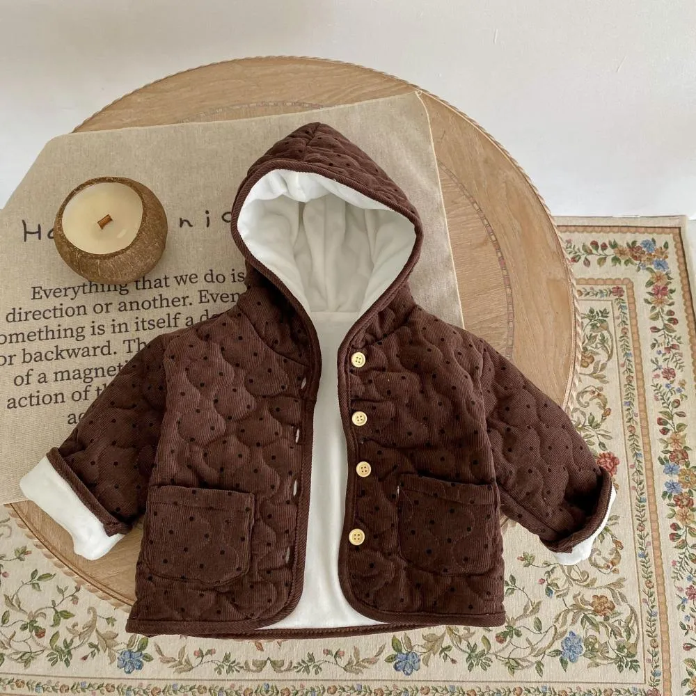 Winter Unisex Baby Dot Corduroy Cardigan Hooded Jacket Wholesale Baby Clothes
