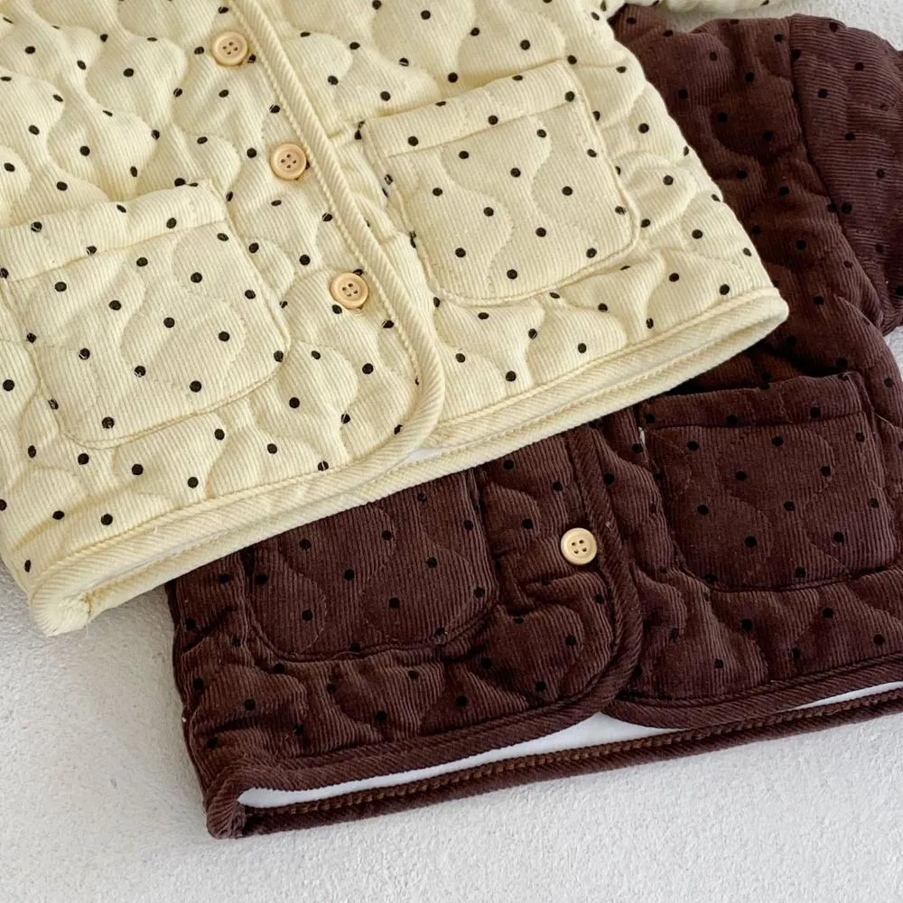 Winter Unisex Baby Dot Corduroy Cardigan Hooded Jacket Wholesale Baby Clothes