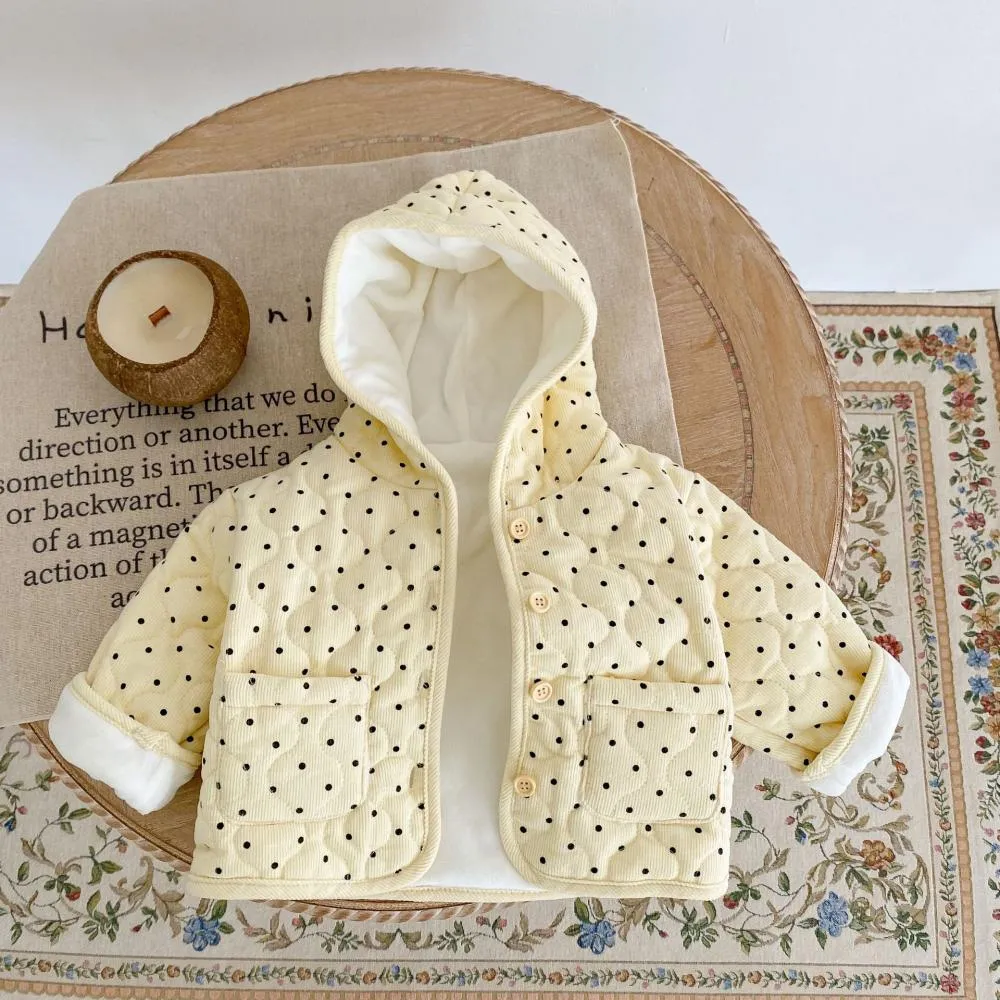 Winter Unisex Baby Dot Corduroy Cardigan Hooded Jacket Wholesale Baby Clothes