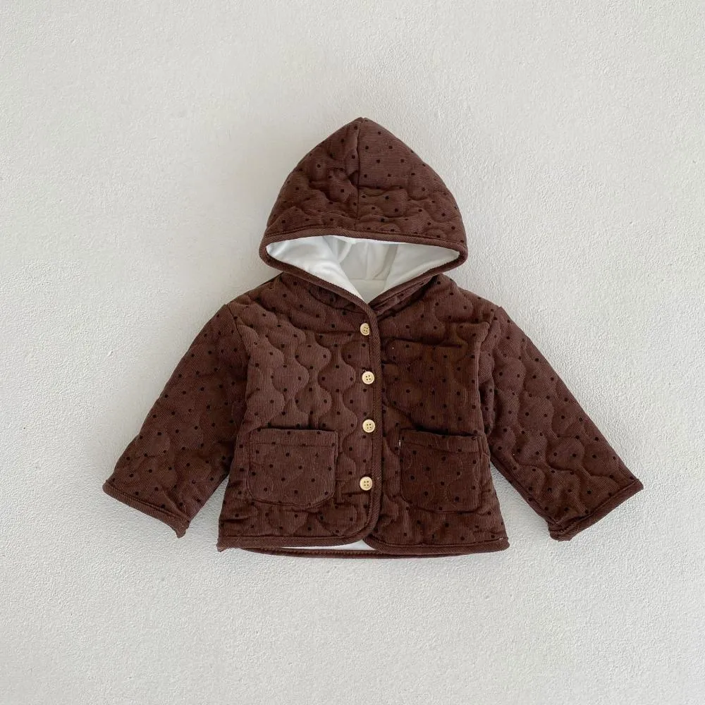 Winter Unisex Baby Dot Corduroy Cardigan Hooded Jacket Wholesale Baby Clothes