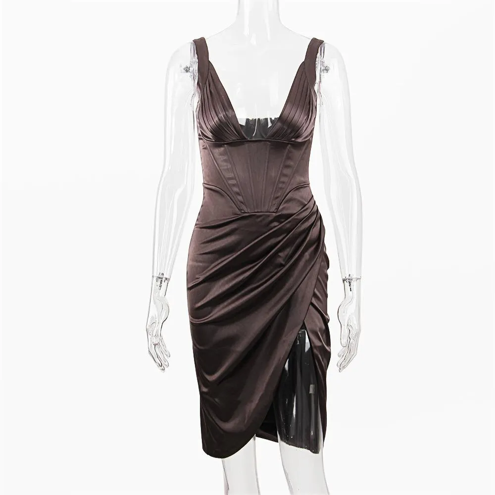 Women High Split Deep V Neck Sexy Party Dress