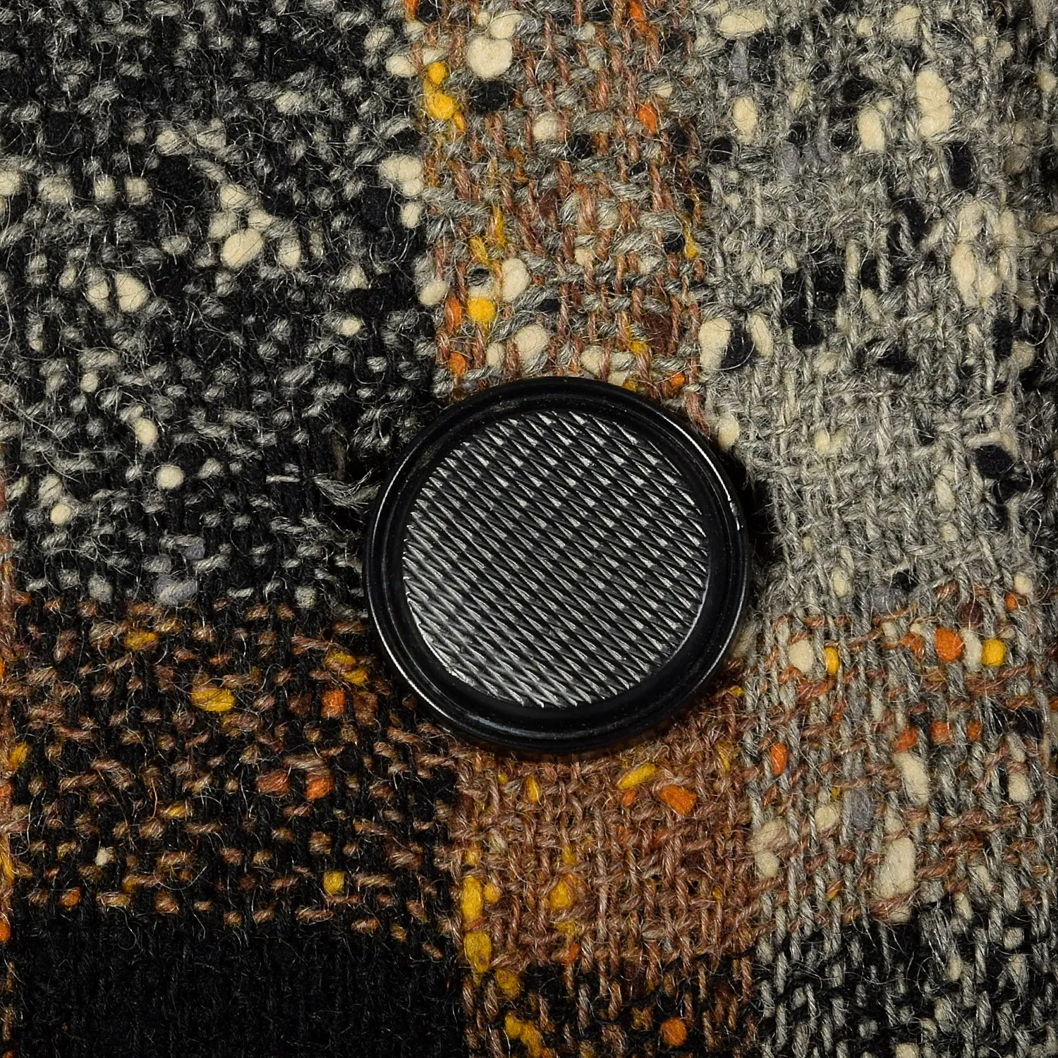 XL 1950s Coat Black Brown Flecked Tweed Overcoat Plaid Winter Wool Plush Lined Outerwear